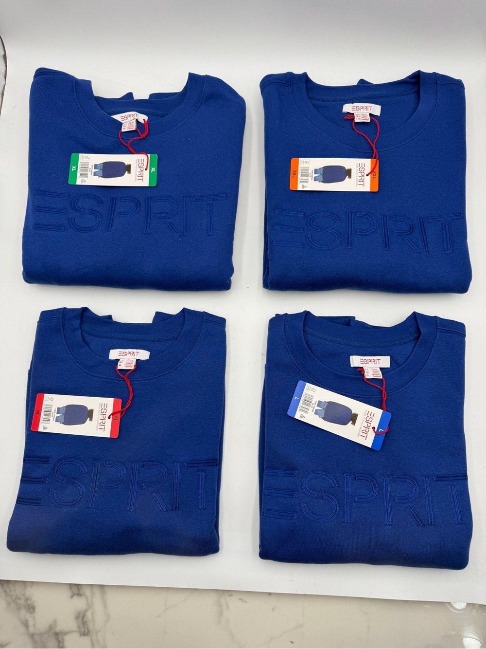 Esprit Logo Fleece Sweatshirt Crewneck Blue Viral 80's Style M L XL XXL
